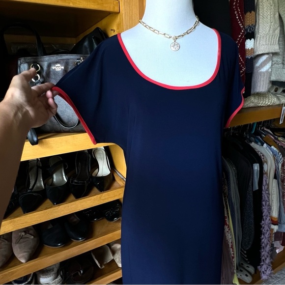 ⭐️BOGO FREE⭐️ NWOT MSK Navy and Coral Short Sleeve Dress - Picture 2 of 4
